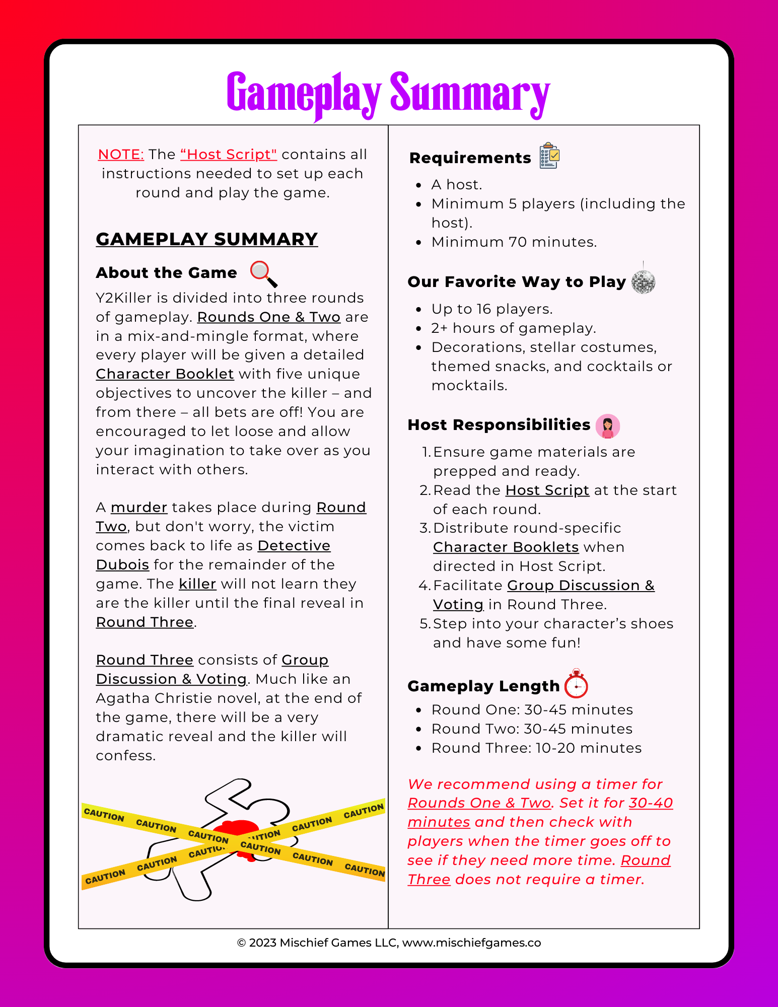 Quick summary for how to play a murder mystery game party